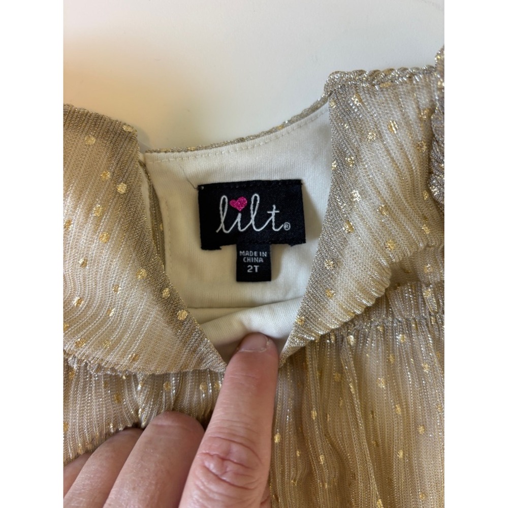 lilt Gold Dot Metallic Ruffle Dress 2T - Picture 3 of 5